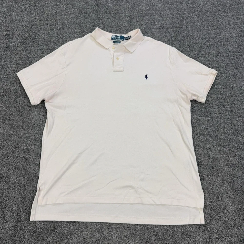 Polo By Ralph Lauren Polo Shirt Mens XL White 100% Cotton Slim Logo Custom Fit